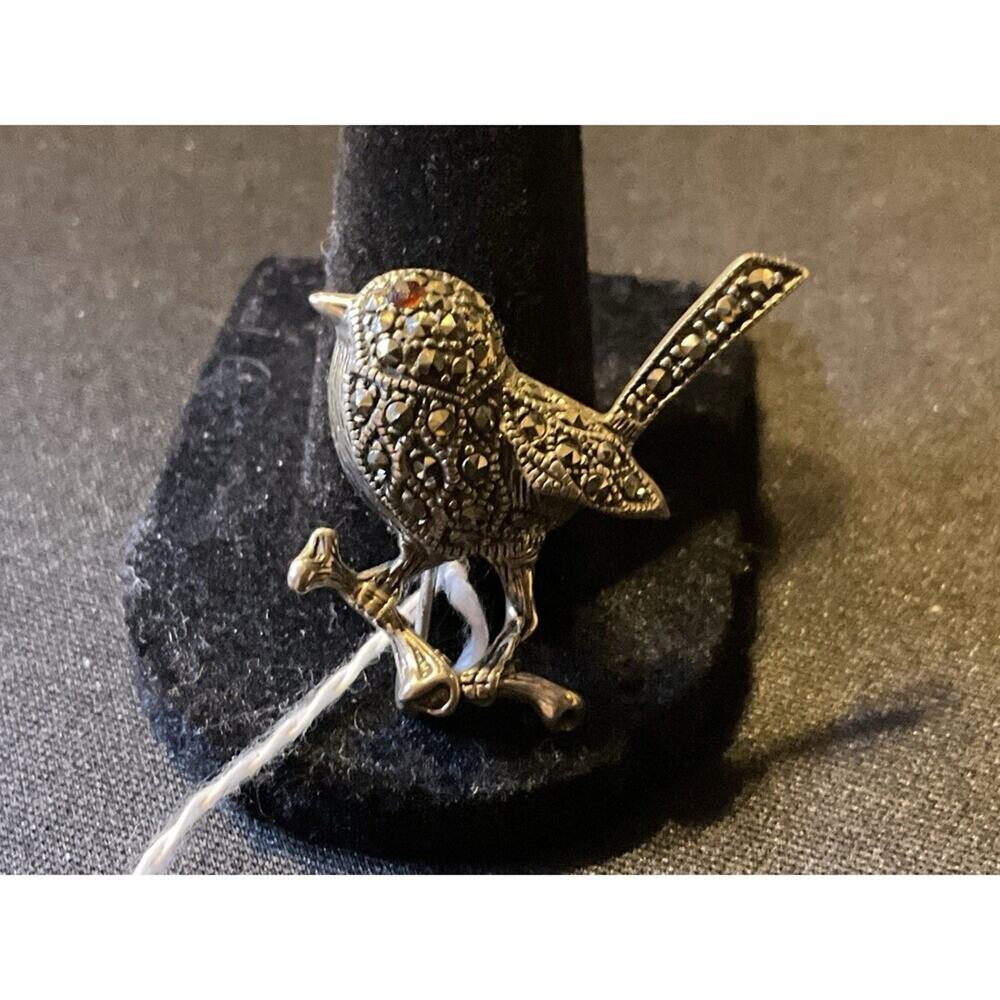 925 Sterling Silver Bird Brooch with Marcasite Stones